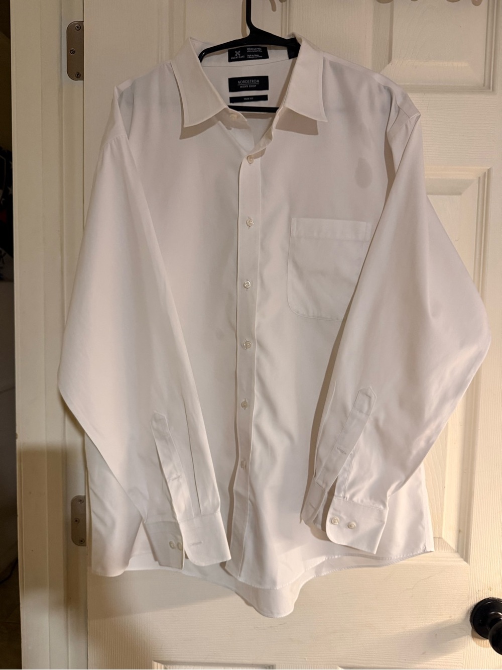 Nordstrom Smartcare White Dress Shirt Trim Fit Wrinkle Free Cotton Mens 17.5 32